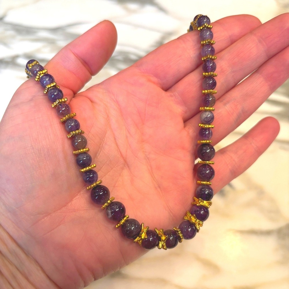 Stauer Purple Amethyst Gemstone Gold Tone Spacers Beaded Necklace Jewelry